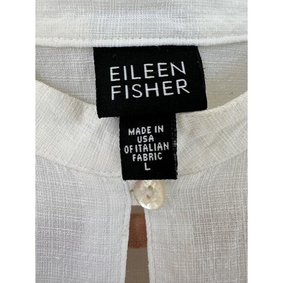 Eileen Fisher Large 100% Linen cream short sleeve top blouse Mandarin collar - Picture 7 of 10
